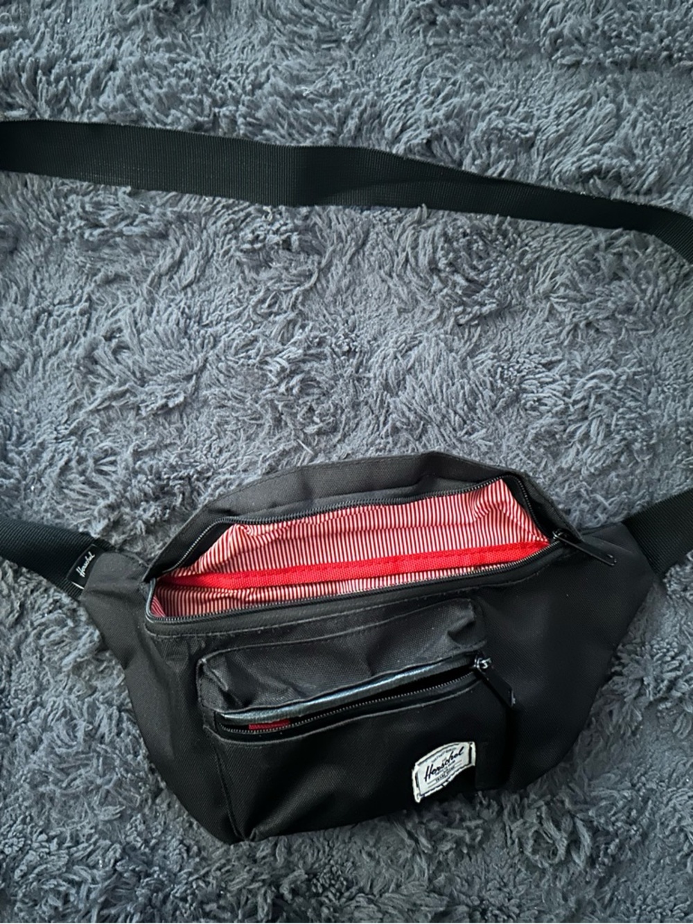 Herschel Supply Co. Black Waist Bag with Red Striped Lining